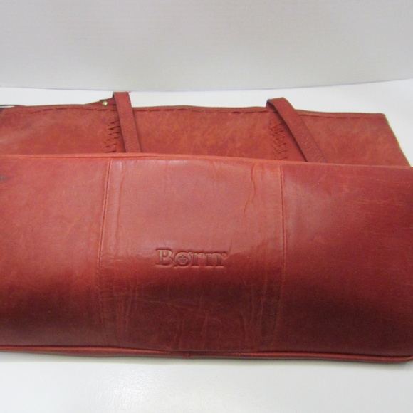 Born Red Leather Double Strap Tote With Tassel Accent Zipper Closure - Picture 9 of 11